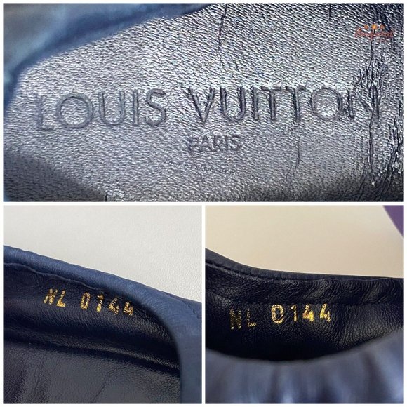 Authentic Louis Vuitton Navy Leather Reptile Toe Bow Scrunch Ballet Flats 37/7 - Picture 7 of 13